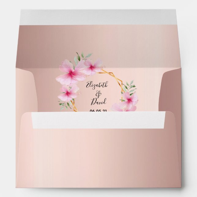 Wedding pink florals rose gold geometric envelope (Back (Bottom))