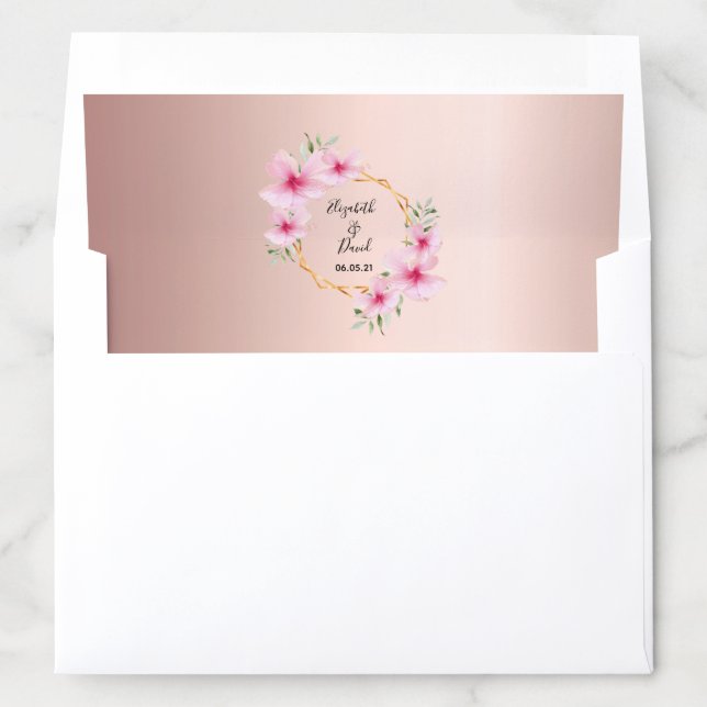 Wedding pink florals rose gold geometric envelope liner (In Envelope)