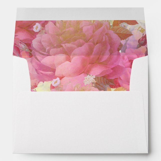 Wedding Pink Flowers Monogram Flap Envelopes (Back (Bottom))