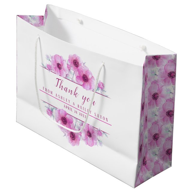 Wedding pink flowers thank you large gift bag (Front Angled)