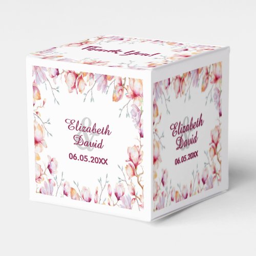 Wedding pink flowers white thank you favor boxes