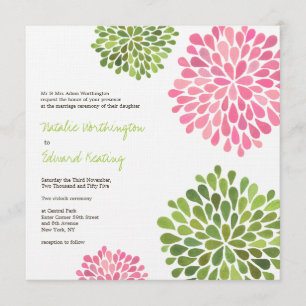 Wedding Pink & Green Flower Blooms Invitation