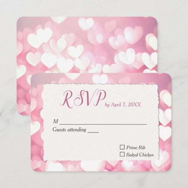 Wedding Pink Hearts RSVP Card (Front/Back)