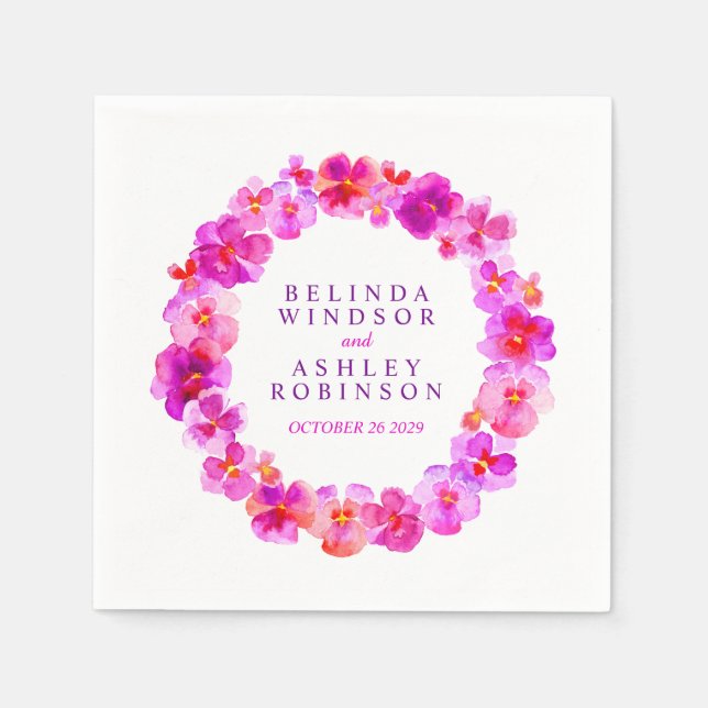 Wedding pink pansy custom napkins (Front)