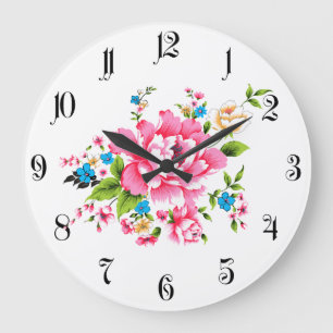 Wedding Pink Peony bunch of flowers Large Clock