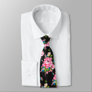 Wedding Pink Peony bunch of flowers pattern Neck Tie