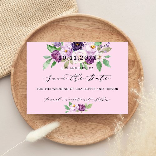 Wedding pink purple flowers save the date