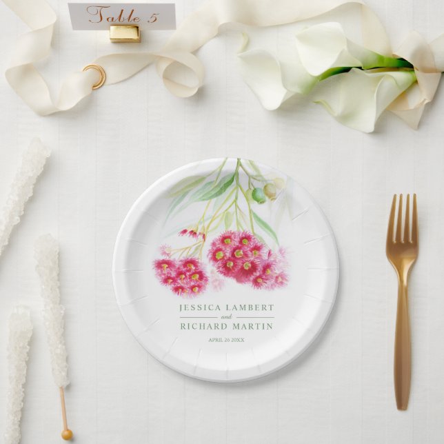 Wedding pink red gumnut custom paper plate (Wedding)