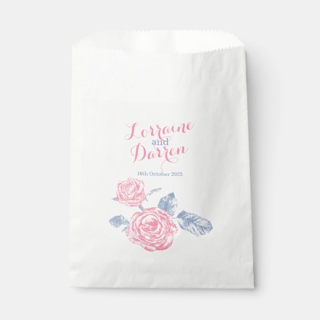 Wedding pink rose inke drawing favor bags (Front)