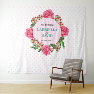 Wedding Pink Rose Red White Petunia Polka Dots Tapestry