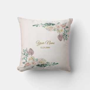 Wedding Pink Rose Watercolor Golden Dusty Party Throw Pillow
