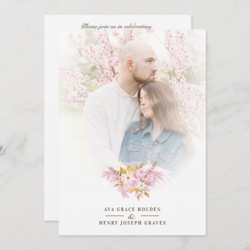Wedding Pink Shades Flowers  Branches Bouquet Invitation