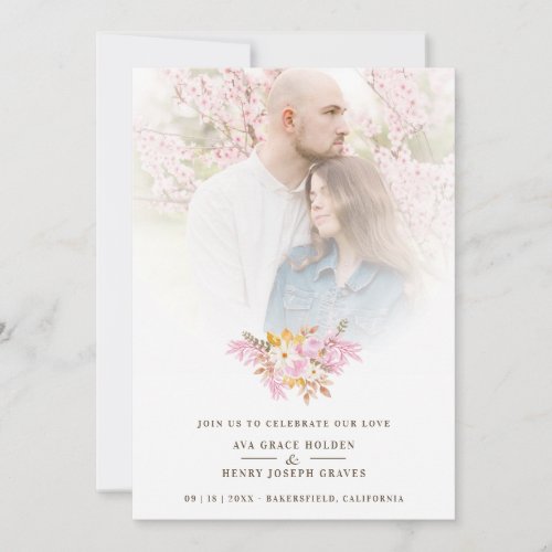 Wedding Pink Shades Flowers  Branches Bouquet Save The Date