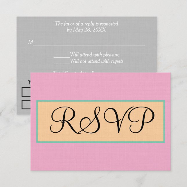 Wedding Pink Silver Green Beige RSVP Card (Front/Back)