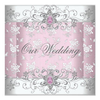 Custom Listing 20 Pink Silver Glitter Wedding Invitation Blush Grunge Damask Pink Faux Silver Wedding Invitations