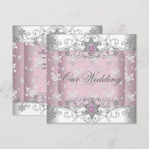 Wedding Pink Silver White Diamond Jewel Lace Invitation