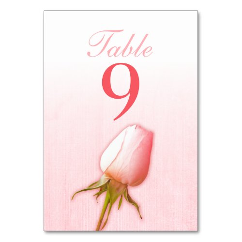 Wedding pink single rose bud table numbers