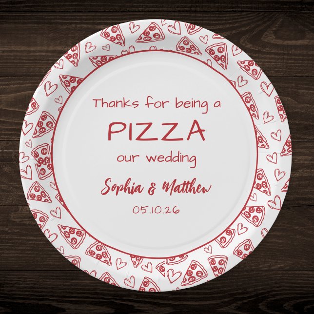 Wedding Pizza After Party Red Italian Hand Drawn Paper Plates (Creator Uploaded)