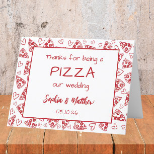 Wedding Pizza Red Italian Hand Drawn Funny Letterpress Thank You Card