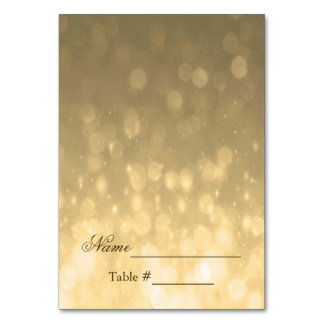 Wedding Place Card Gold Bokeh Lights