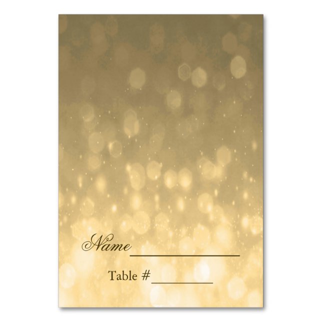Wedding Place Card Gold Bokeh Lights (Front)