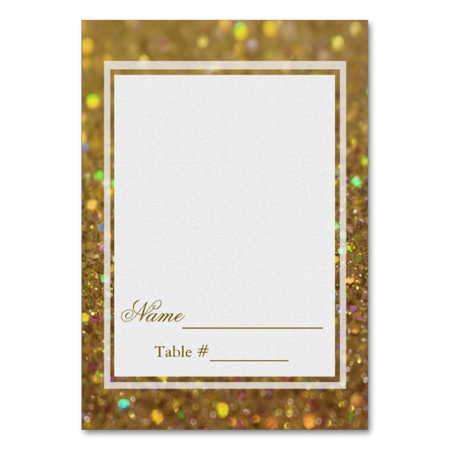 Wedding Place Card Golden Glitter