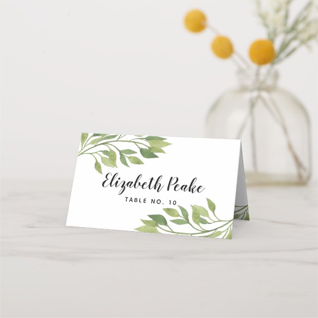 wedding place card greenery green leaf table card (Front)