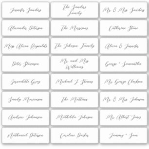Wedding place card guest names casual script sticker