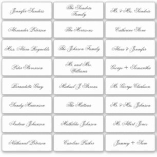 Wedding place card guest names elegant script sticker