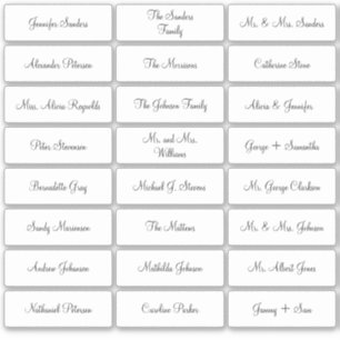 Wedding place card guest names formal script sticker