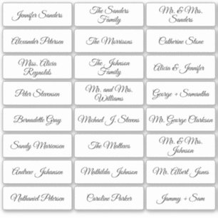 Wedding place card guest names stylish calligraphy sticker