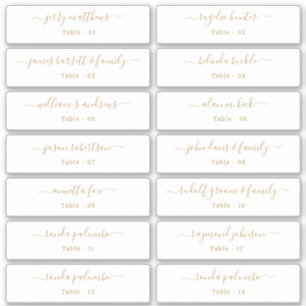 Wedding Place Card Guest Names Table Number Gold Sticker