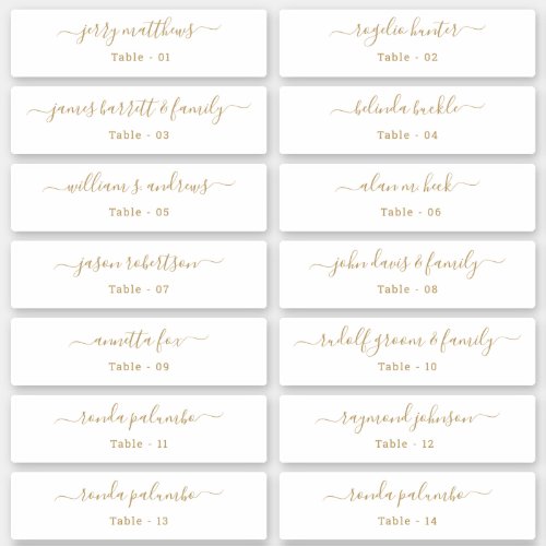 Wedding Place Card Guest Names Table Number Gold Sticker