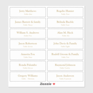 Wedding Place Card Guest Names Table Number Gold Sticker