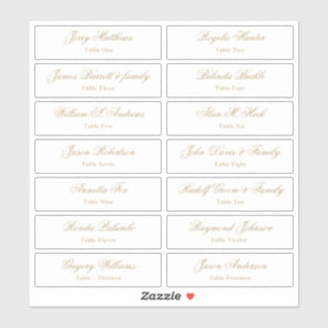 Wedding Place Card Guest Names Table Number  Stick Sticker
