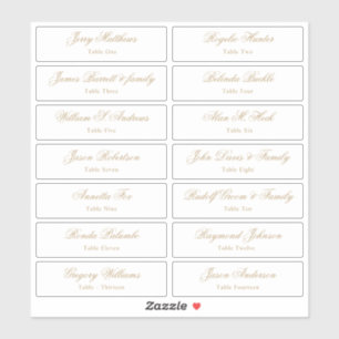 Wedding Place Card Guest Names Table Number  Stick Sticker