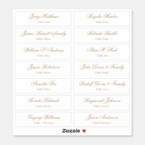 Wedding Place Card Guest Names Table Number  Stick Sticker