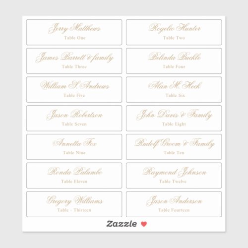 Wedding Place Card Guest Names Table Number  Stick Sticker