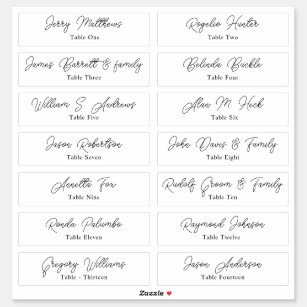 Wedding Place Card Guest Names Table Number  Stick Sticker