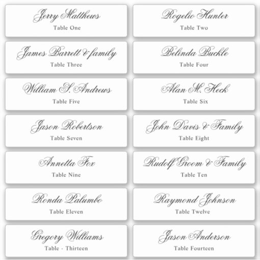 Wedding Place Card Guest Names Table Number Stick Sticker | Zazzle