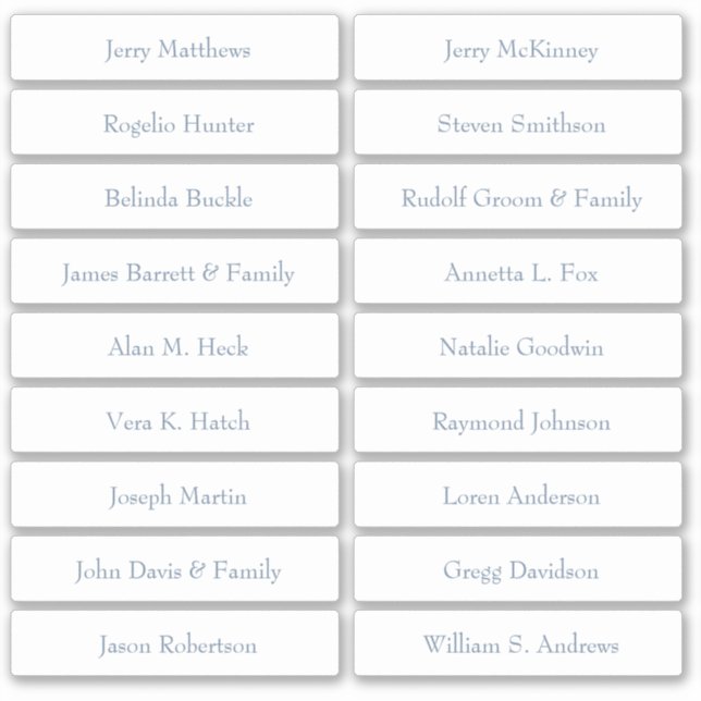 Wedding Place Card Guest Names Table Number  Stick Sticker (Front)