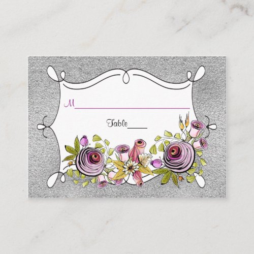 Wedding Place Card  Plum Purple FAUX Silver Foil