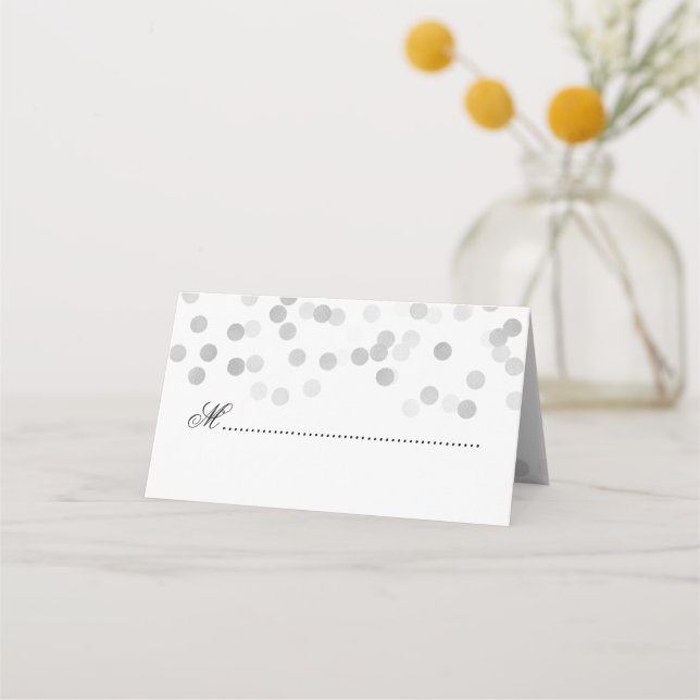 Wedding Place Card Silver Foil Glitter Lights (Front)