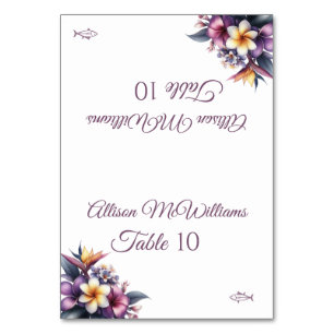 Wedding Place card-Tropical Floral-Fish Icon- Table Number