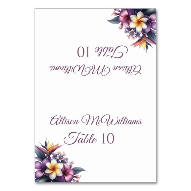 Wedding Place card-Tropical Floral-Vegetarian- Table Number (Front)