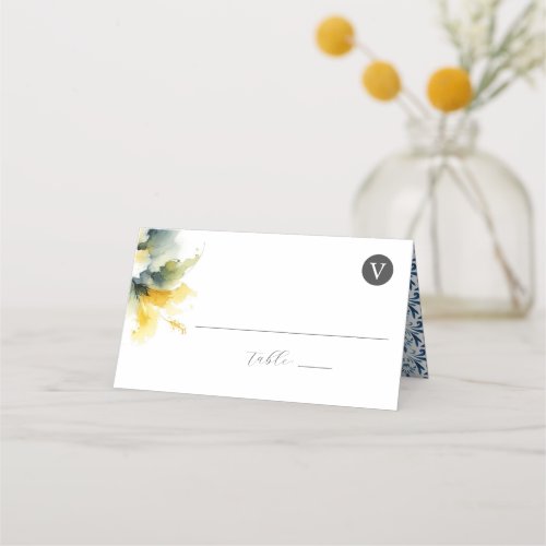 Wedding Place Cards Blue and Yellow
