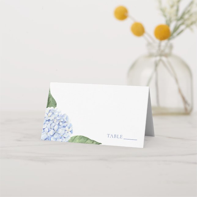 Wedding Place Cards, Blue Hydrangea Classic Escort Card (Front)