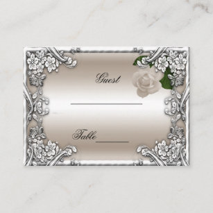 Wedding Place Cards Cream Rose Silver White