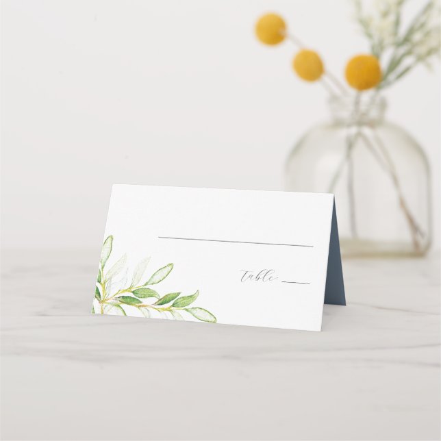 Wedding Place Cards Elegant Watercolor Greenery (Front)