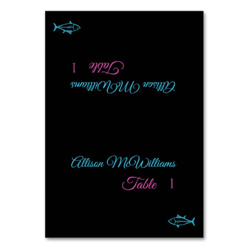 Wedding Place cards_Fish Icon_Blue and Pink_ Table Number